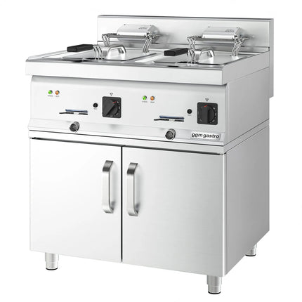 GGM Gastro Commercial Countertop Electric Twin Tank Fryer - 10+10 litres - 18kW - incl. substructure with 2 doors