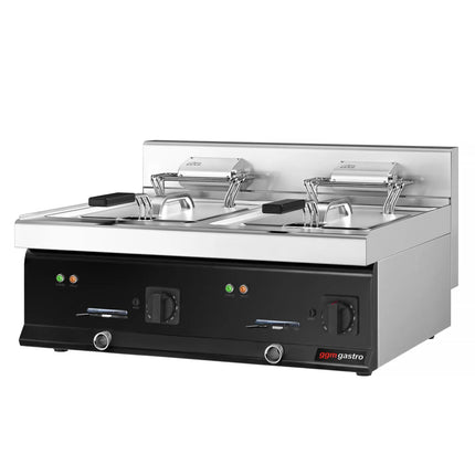 GGM Gastro Commercial Countertop Electric Twin Tank Fryer - 10+10 litres - 16kW - with drain tap