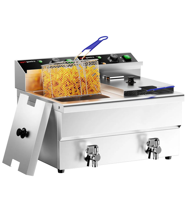 GGM Gastro Commercial Countertop Electric Twin Tank Fryer - 12+12 litres - 6.5kW - with drain valve