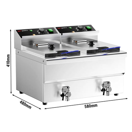 GGM Gastro Commercial Countertop Electric Twin Tank Fryer - 12+12 litres - 6.5kW - with drain valve