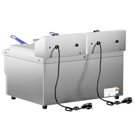 GGM Gastro Commercial Countertop Electric Twin Tank Fryer - 12+12 litres - 6.5kW - with drain valve