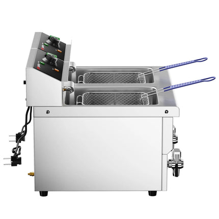 GGM Gastro Commercial Countertop Electric Twin Tank Fryer - 12+12 litres - 6.5kW - with drain valve