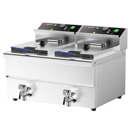 GGM Gastro Commercial Countertop Electric Twin Tank Fryer - 12+12 litres - 6.5kW - with drain valve