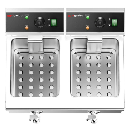 GGM Gastro Commercial Countertop Electric Twin Tank Fryer - 12+12 litres - 6.5kW - with drain valve