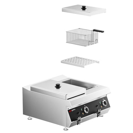 GGM Gastro Commercial Countertop Electric Twin Tank Fryer - 13+13 litres - 9kW - with drain tap