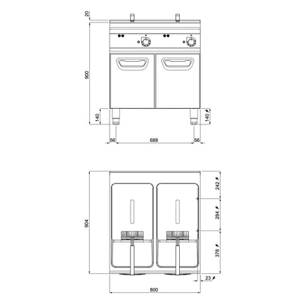 GGM Gastro Commercial Countertop Electric Twin Tank Fryer - 22+22 litres - 44kW - Manual