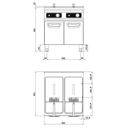 GGM Gastro Commercial Countertop Electric Twin Tank Fryer  - 22+22 litres - 44kW - Bflex Digital