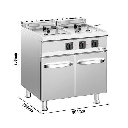 GGM Gastro Commercial Countertop Electric Twin Tank Fryer  - 28kW - Electronic control - with drain tap - incl. substructure with 2 doors