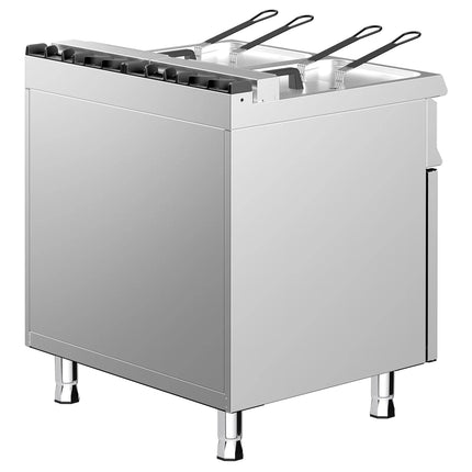 GGM Gastro Commercial Countertop Electric Twin Tank Fryer  - 28kW - Electronic control - with drain tap - incl. substructure with 2 doors