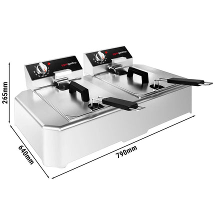 GGM Gastro Commercial Countertop Electric Twin Tank Fryer - 5+5 litres - 7.5kW - Manual