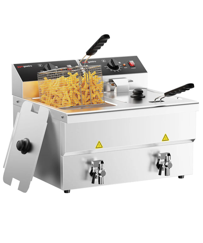 GGM Gastro Commercial Countertop Electric Twin Tank Fryer - 8+8 litres - 6.5kW - Manual - with drain tap