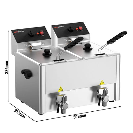 GGM Gastro Commercial Countertop Electric Twin Tank Fryer - 8+8 litres - 6.5kW - Manual - with drain tap