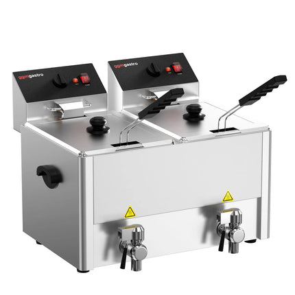 GGM Gastro Commercial Countertop Electric Twin Tank Fryer - 8+8 litres - 6.5kW - Manual - with drain tap