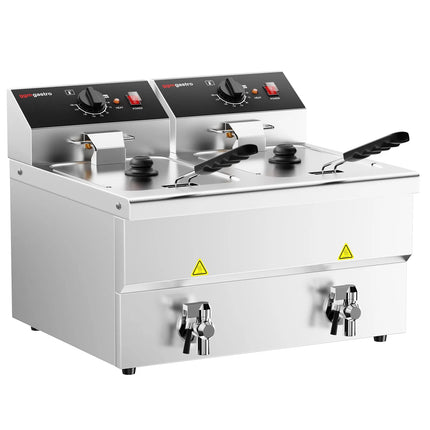 GGM Gastro Commercial Countertop Electric Twin Tank Fryer - 8+8 litres - 6.5kW - Manual - with drain tap