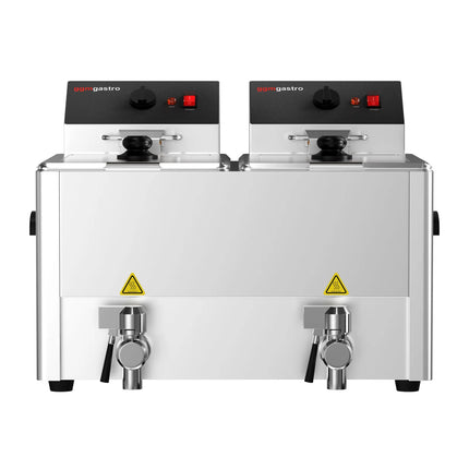 GGM Gastro Commercial Countertop Electric Twin Tank Fryer - 8+8 litres - 6.5kW - Manual - with drain tap