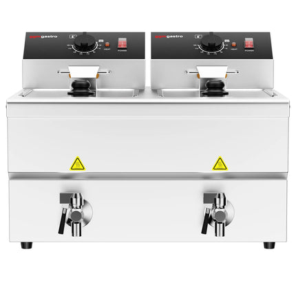 GGM Gastro Commercial Countertop Electric Twin Tank Fryer - 8+8 litres - 6.5kW - Manual - with drain tap