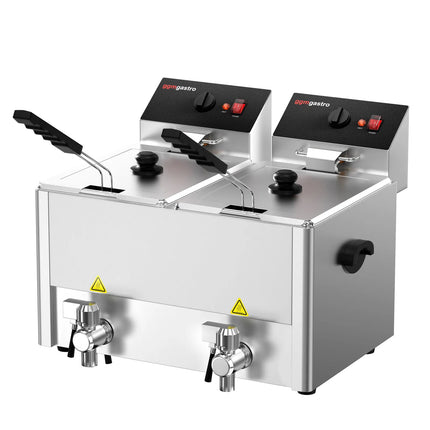 GGM Gastro Commercial Countertop Electric Twin Tank Fryer - 8+8 litres - 6.5kW - Manual - with drain tap