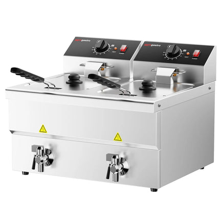 GGM Gastro Commercial Countertop Electric Twin Tank Fryer - 8+8 litres - 6.5kW - Manual - with drain tap