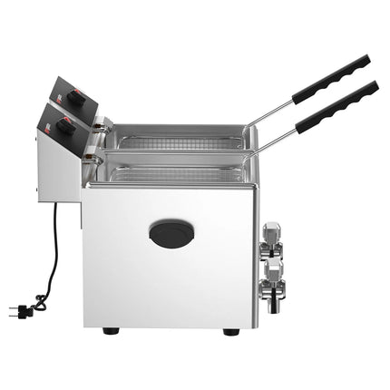 GGM Gastro Commercial Countertop Electric Twin Tank Fryer - 8+8 litres - 6.5kW - Manual - with drain tap