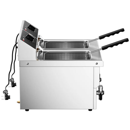 GGM Gastro Commercial Countertop Electric Twin Tank Fryer - 8+8 litres - 6.5kW - Manual - with drain tap