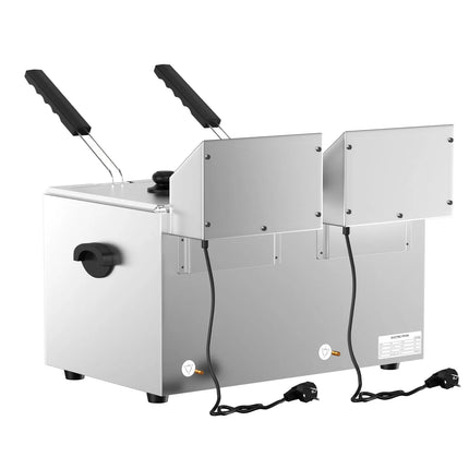 GGM Gastro Commercial Countertop Electric Twin Tank Fryer - 8+8 litres - 6.5kW - Manual - with drain tap