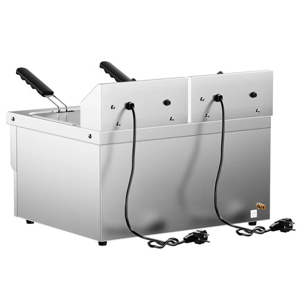 GGM Gastro Commercial Countertop Electric Twin Tank Fryer - 8+8 litres - 6.5kW - Manual - with drain tap