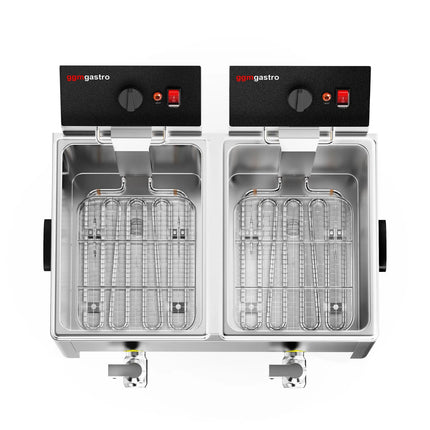 GGM Gastro Commercial Countertop Electric Twin Tank Fryer - 8+8 litres - 6.5kW - Manual - with drain tap