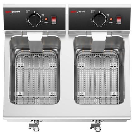 GGM Gastro Commercial Countertop Electric Twin Tank Fryer - 8+8 litres - 6.5kW - Manual - with drain tap