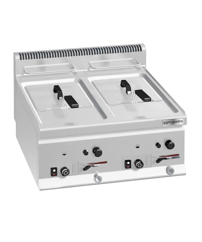 GGM Gastro Commercial Countertop Free Standing Gas Twin Tank Fryer - 8+8 litres - 13.2kW - with drain tap