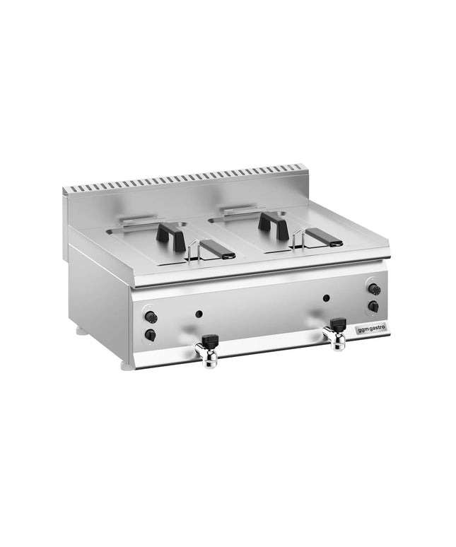 GGM Gastro Commercial Countertop Free Standing Gas Twin Tank Fryer - 8+8 litres - 12kW - Manual - with drain tap