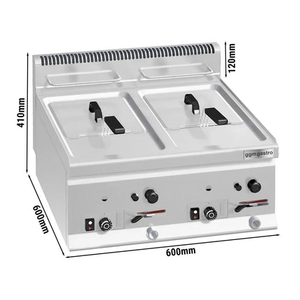 GGM Gastro Commercial Countertop Free Standing Gas Twin Tank Fryer - 8+8 litres - 13.2kW - with drain tap
