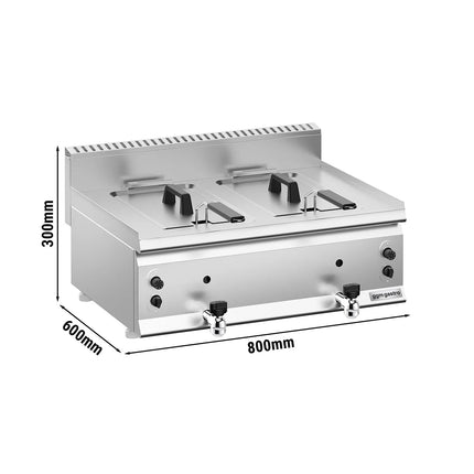 GGM Gastro Commercial Countertop Free Standing Gas Twin Tank Fryer - 8+8 litres - 12kW - Manual - with drain tap