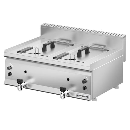 GGM Gastro Commercial Countertop Free Standing Gas Twin Tank Fryer - 8+8 litres - 12kW - Manual - with drain tap