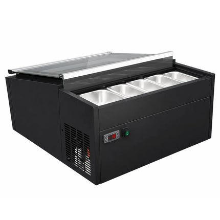 GGM Gastro Commercial Countertop Ice Cream Display Freezer – 772 mm – Static Cooling – for 3 × 5 L Napoli Pans – Lid Opening on Service Side