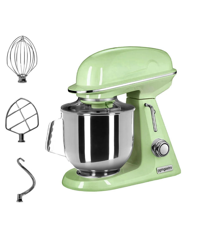 GGM Gastro Commercial Countertop Planetary Mixer  - 7L - 350W - incl. 3 attachments - Mint Green