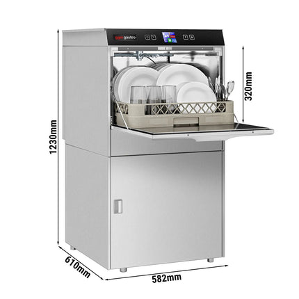GGM Gastro Commercial Dishwasher - 500mm Basket - Digital Controls - 6kW - with Drain, Rinse Aid & Detergent Pumps