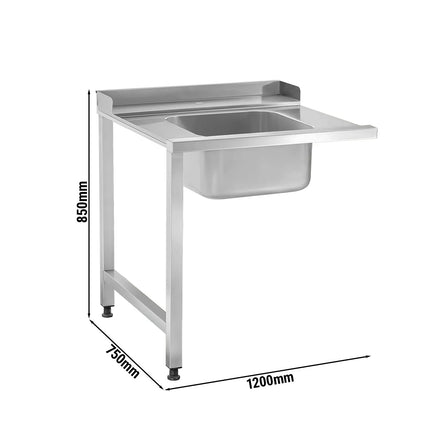 GGM Gastro Commercial Dishwasher Inlet Table with sink for Pass-Through Dishwashers - 1200mm - Mounted left - with 1 bowl - for DSOZ445N