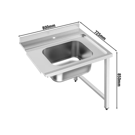 GGM Gastro Commercial Dishwasher Inlet Table with sink for Pass-Through Dishwashers - 800mm - Right Hand -  for DSHI1080WD