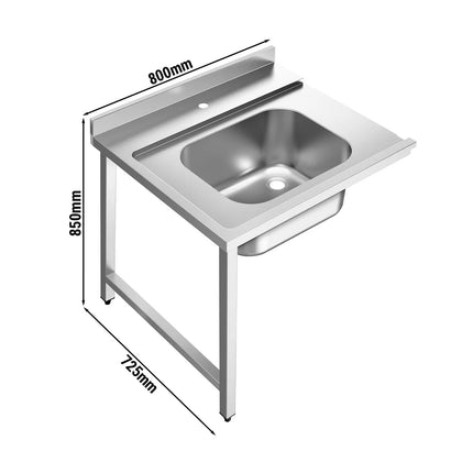 GGM Gastro Commercial Dishwasher Inlet Table with sink for Pass-Through Dishwashers - 800mm - Left Hand -  for DSHI1080WD