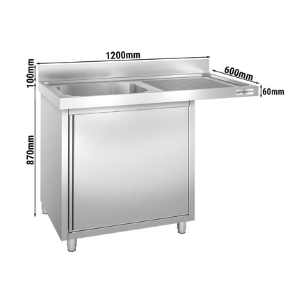 GGM Gastro Commercial Dishwasher Sink with Cupboard PREMIUM - 1200x600mm - 1 Bowl, Left-Hand Bowl