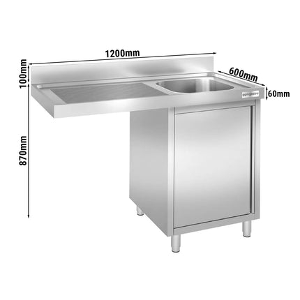 GGM Gastro Commercial Dishwasher Sink with Cupboard PREMIUM - 1200x600mm - 1 Bowl, Right-Hand Bowl
