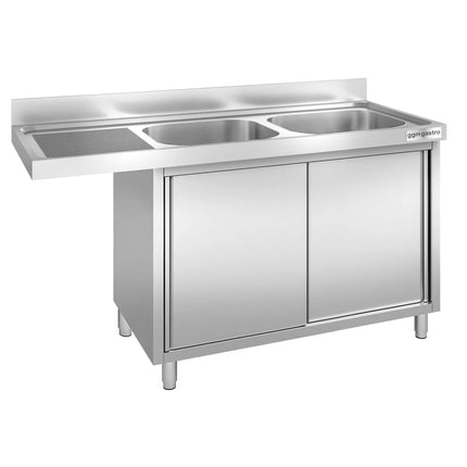 GGM Gastro Commercial Dishwasher Sink with Cupboard PREMIUM - 1600x600mm - 2 Bowls, Right-Hand Bowl
