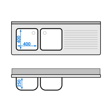 GGM Gastro Commercial Dishwasher Sink with Cupboard PREMIUM - 1600x600mm - 2 Bowls, Left-Hand Bowl