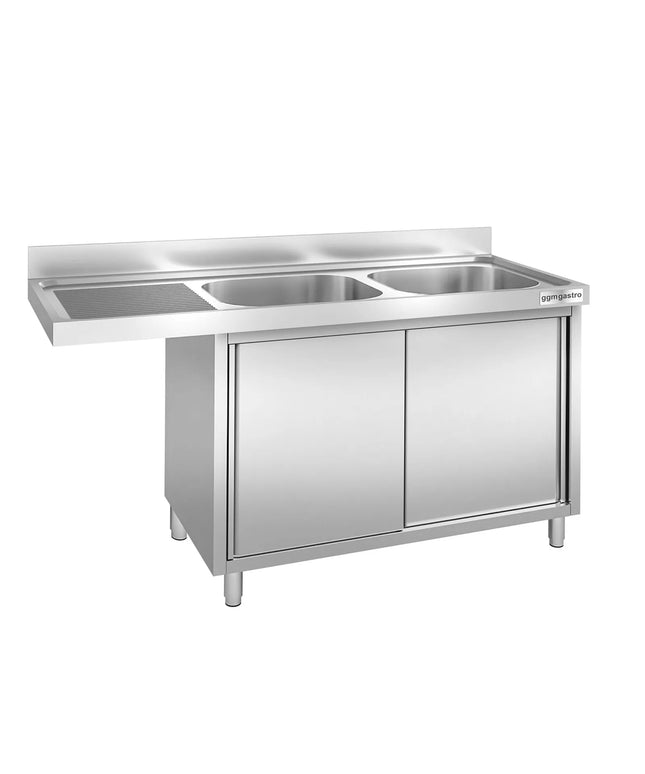 GGM Gastro Commercial Dishwasher Sink with Cupboard PREMIUM - 1800x600mm - 2 Bowls, Right-Hand Bowl
