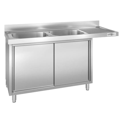 GGM Gastro Commercial Dishwasher Sink with Cupboard PREMIUM - 1800x600mm - 2 Bowls, Left-Hand Bowl