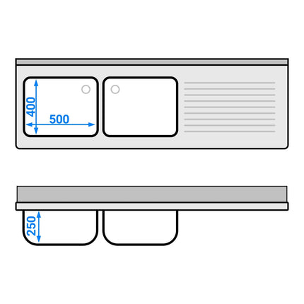 GGM Gastro Commercial Dishwasher Sink with Cupboard PREMIUM - 1800x600mm - 2 Bowls, Left-Hand Bowl