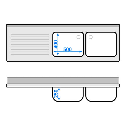 GGM Gastro Commercial Dishwasher Sink with Cupboard PREMIUM - 1800x600mm - 2 Bowls, Right-Hand Bowl