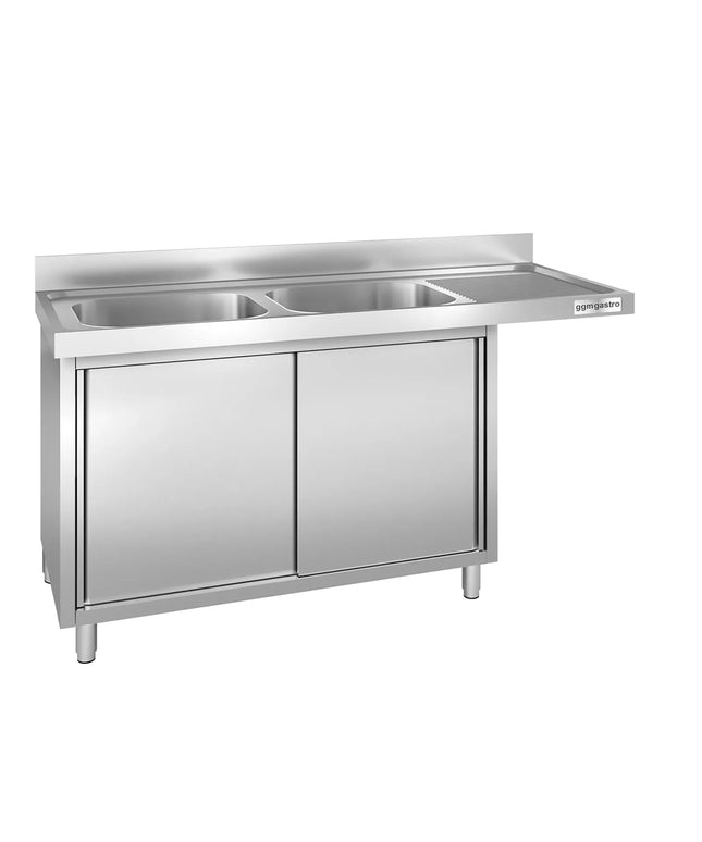 GGM Gastro Commercial Dishwasher Sink with Cupboard PREMIUM - 2000x600mm - 2 Bowls, Left-Hand Bowl