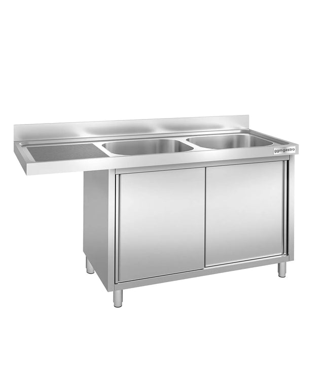 GGM Gastro Commercial Dishwasher Sink with Cupboard PREMIUM - 2000x600mm - 2 Bowls, Right-Hand Bowl