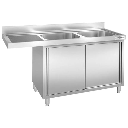 GGM Gastro Commercial Dishwasher Sink with Cupboard PREMIUM - 2000x600mm - 2 Bowls, Right-Hand Bowl